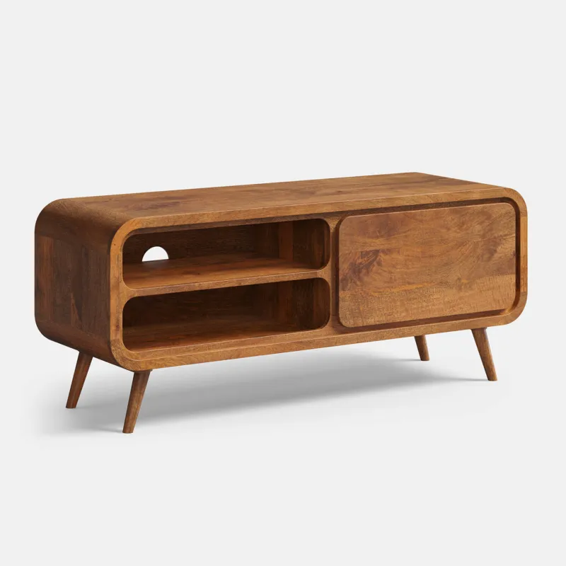 Kup online TABLE4U Drewniana szafka RTV Zośka 120x40x50 - kolor bursztyn