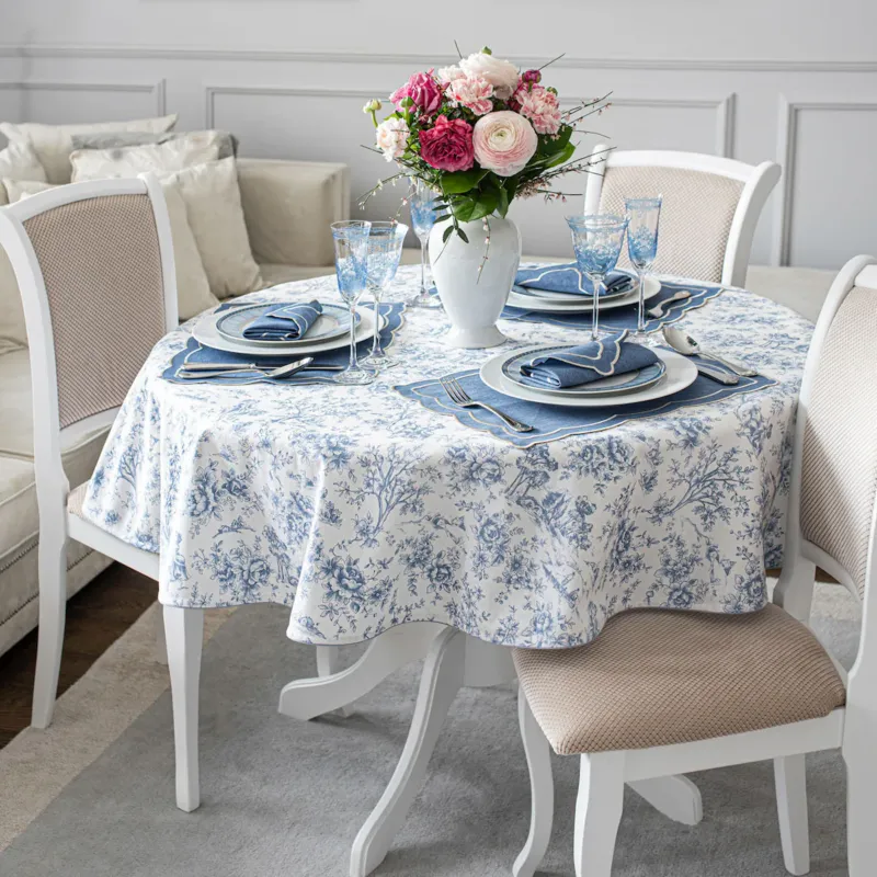 Bezpieczna płatność Okrągły obrus w stylu francuskim Toile de Jouy Blue – ⌀ 140 cm -