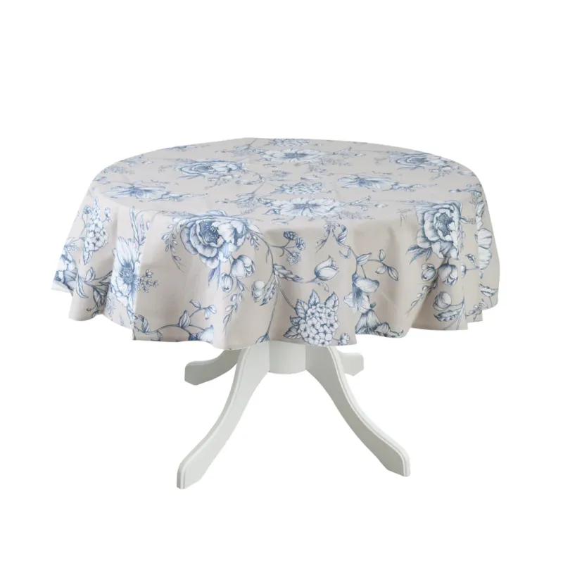 Do wyczerpania zapasów Okrągły obrus z motywem kwiatowym Blossom Blue – ⌀ 140 cm -