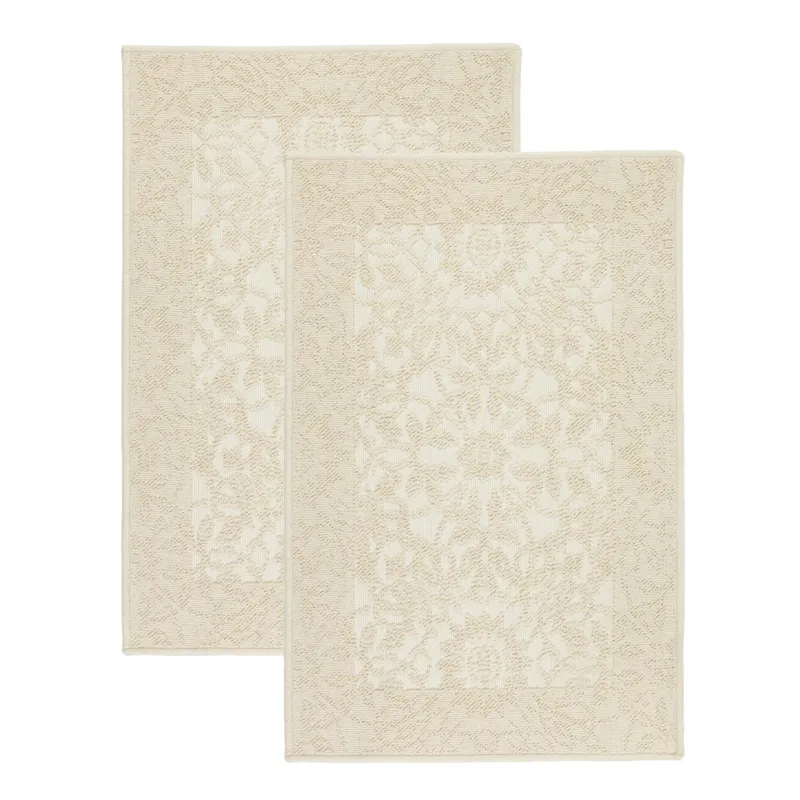 Zestaw 2 szt Dywanik bawełniany 60x90 cm Lino antypoślizgowy egipski do prania pokoju łazienki Ornament beżowy - Dostępne od ręki