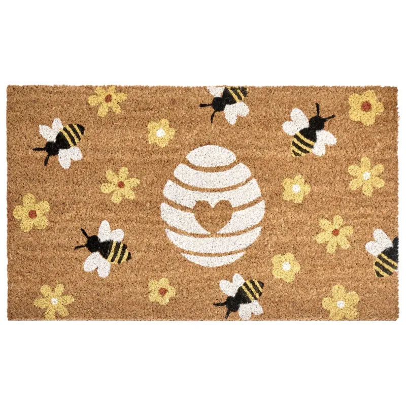Wycieraczka KIGALIK Naturalny 45 x 75 cm Pszczoła Kwiat Włókno kokosowe - Promocja