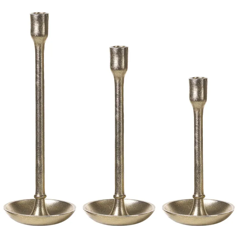 Zestaw 3 świeczników LIWUNG Metal 27/33/38 cm Złoty - Tani