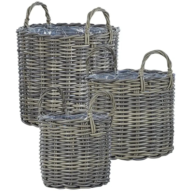 Zestaw 3 koszy na kwiaty NIKITI 29/35/40 cm Beżowoszary Technorattan - Tylko dziś