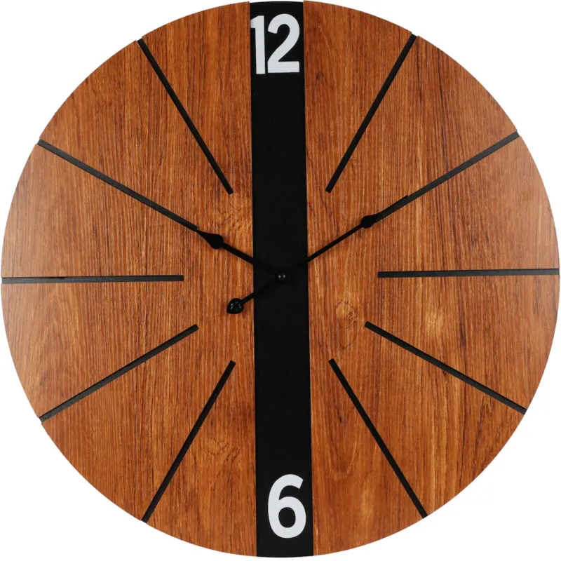 Nowość Zegar ścienny z minimalistyczną tarczą imitującą drewno, MDF, Ø 60 cm -