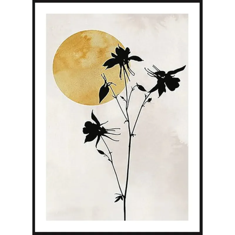 Poster Story, Plakat, Obraz - Sylwetka Czarnego Kwiatu na Tle Słońca, wymiary 21 x 30 cm - Do wyczerpania zapasów