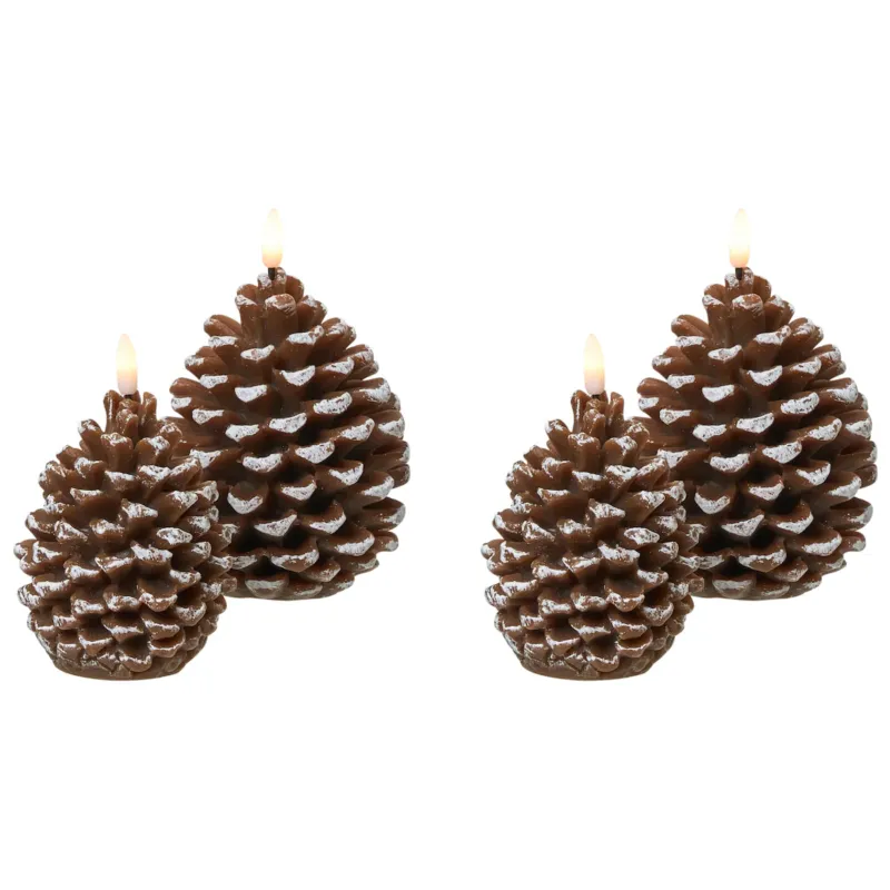 Obniżka ceny Zestaw 4 świec LED IVRESSE Szyszka 15/12 cm Brązowy -