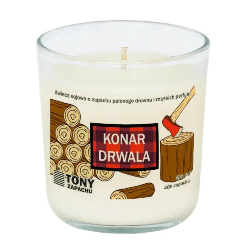 Naturalna świeca sojowa zapachowa "KONAR DRWALA". Oryginalny prezent, upominek, wprowadzający tajemniczy klimat lasu do wnętrza w zimowe wieczory. - Oferta