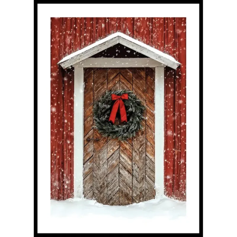 Poster Story, Plakat, Obraz - Zielony Wieniec na Tle Czerwonych Drzwi, wymiary 70 x 100 cm - Wyjątkowa oferta