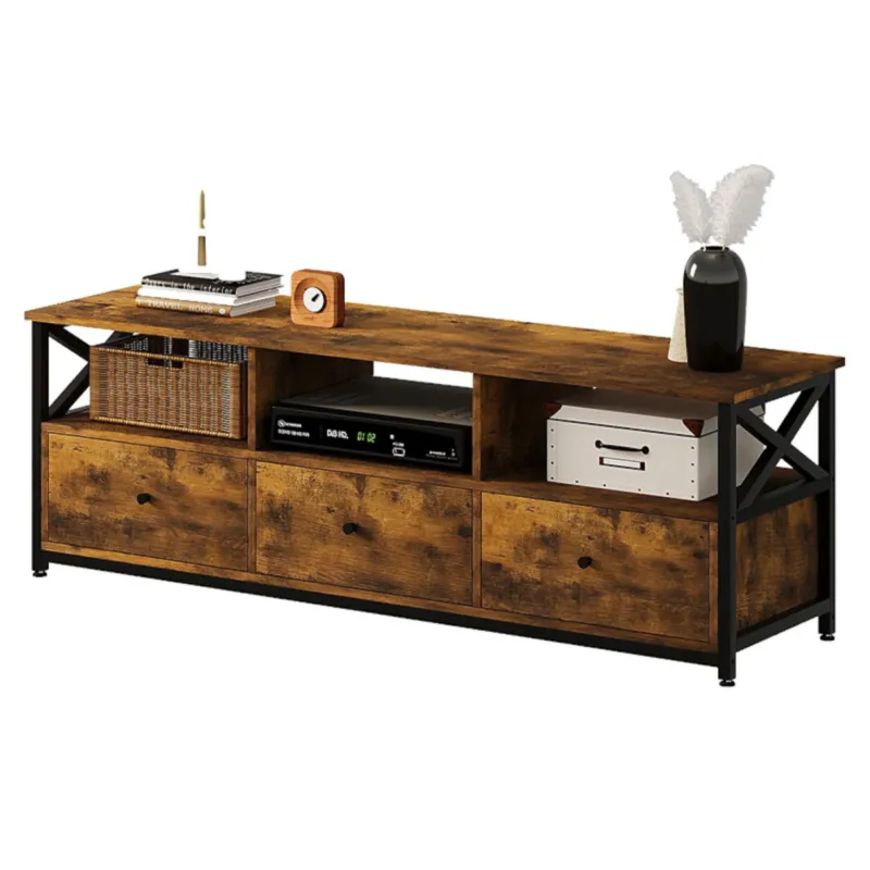 Wysoka jakość SZAFKA RTV POD TELEWIZOR Z SZUFLADAMI VINTAGE LOFT RUSTYKALNY BRĄZ 143 CM -