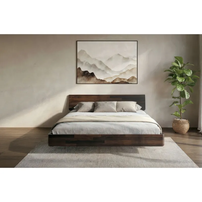 Łóżko lewitujące drewniane bukowe Visby LENA bez szafek / 200x200 cm, kolor palisander - Zniżka
