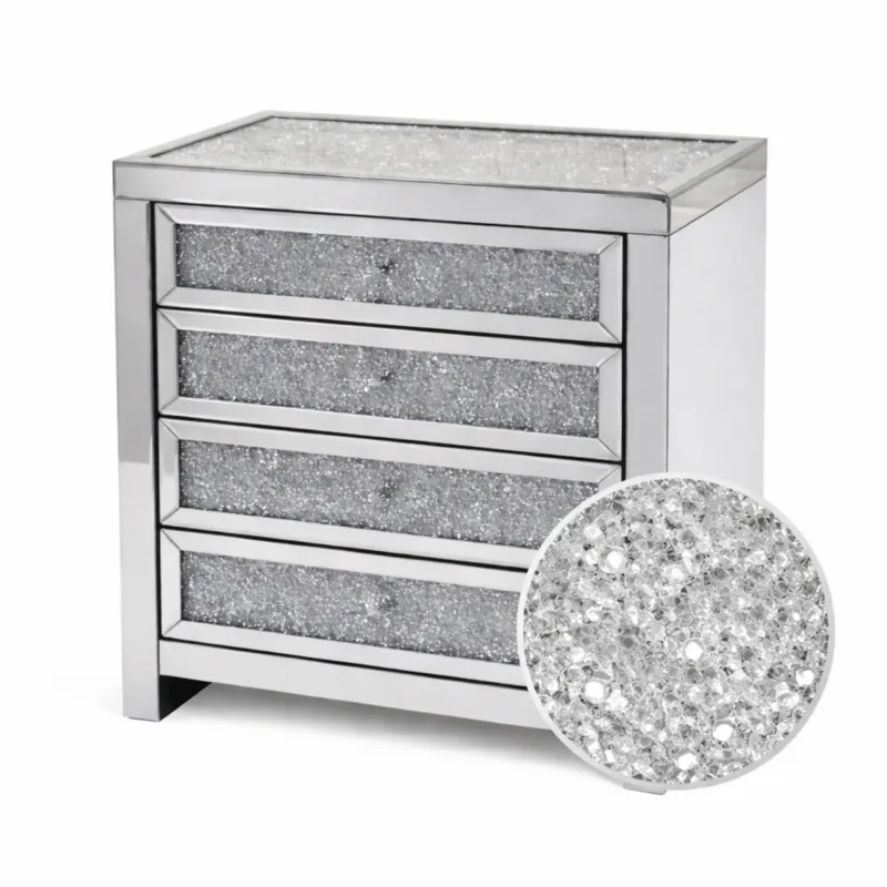 Szklana komoda glamour z kryształkami i szufladami 75x90x45 - Zniżka