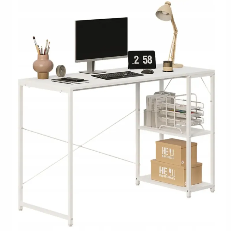Biurko komputerowe stolik loft białe nowoczesne z półkami industrialne stół - Oferta limitowana