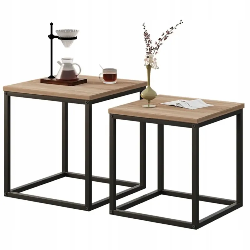 Stolik kawowy ława stół zestaw stolików 2w1 loft industrial jasny brąz 50cm - Dostępne od ręki