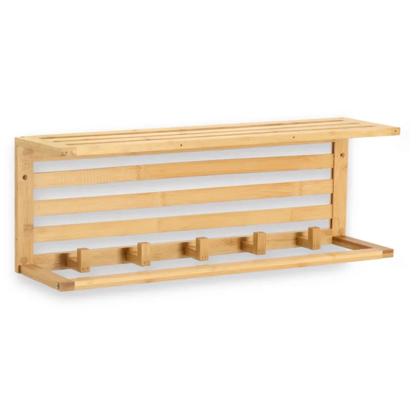 Najlepsza cena Bambusowa półka ścienna z haczykami, 57 x 15 cm ZELLER -