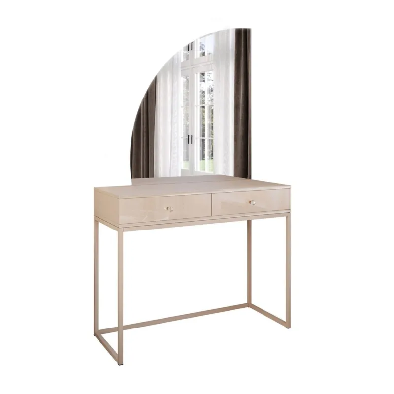 Oferta limitowana Toaletka kosmetyczna QUINNIE KASZMIR z lustrem LED złoty chrom, lewa, uchwyt biały kryształ -