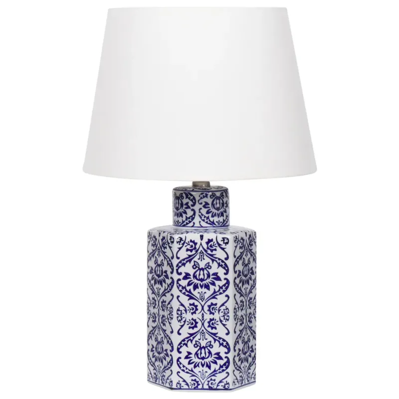 Najlepsza cena Lampa stołowa MARCELIN Porcelana Biały/ niebieski -