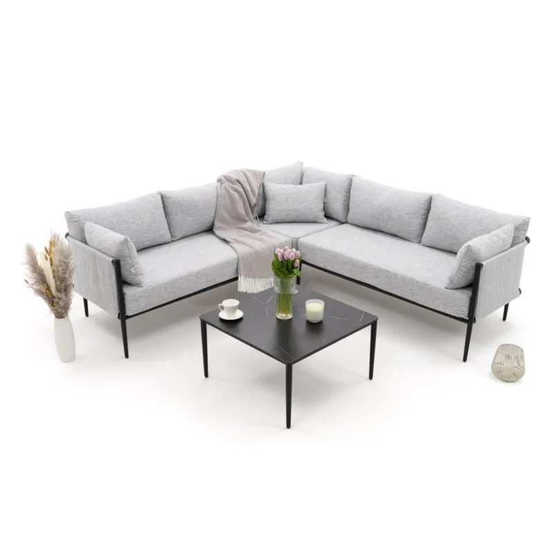 Zestaw mebli ogrodowych aluminiowe nowoczesne narożnik BELIZE szaro czarne - Wyjątkowa oferta