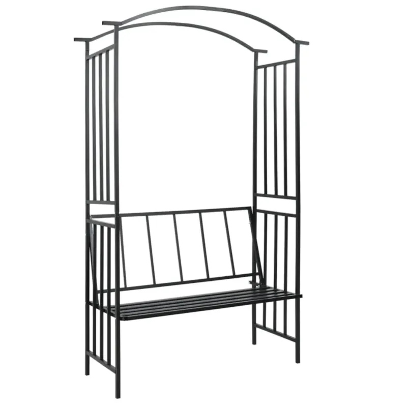 Bestseller vidaXL Pergola ogrodowa z ławką, czarna, 128x50x207 cm, żelazna -