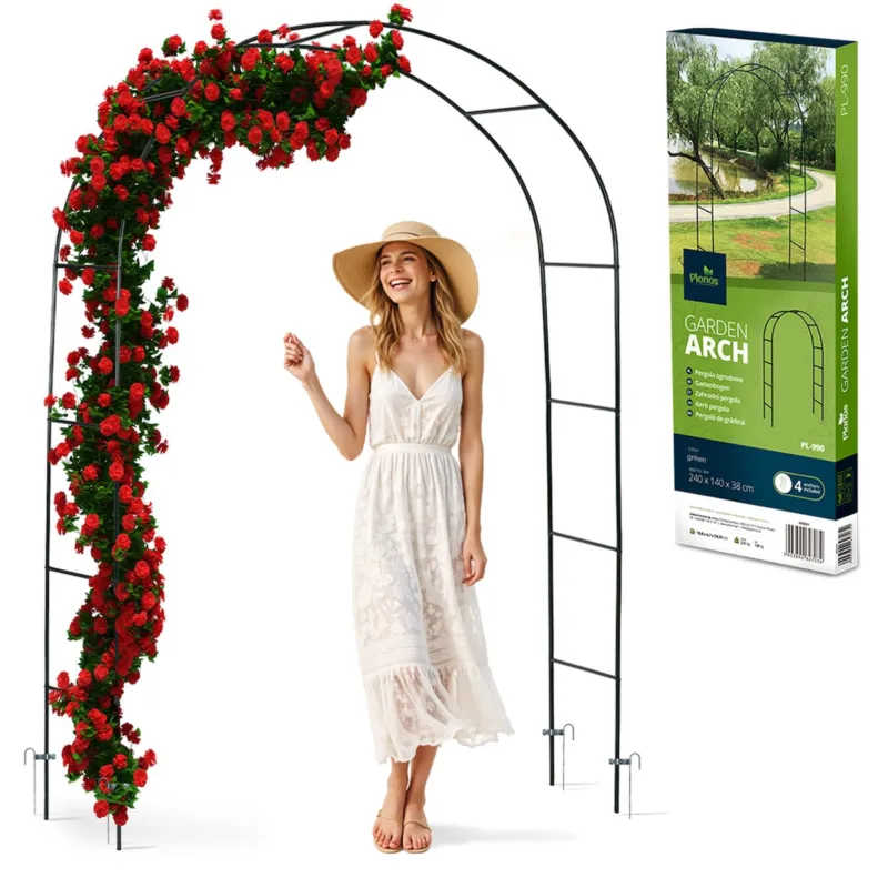 Pergola ogrodowa czarna łuk na kwiaty 240x140cm + kotwy Plonos - Wyjątkowa oferta