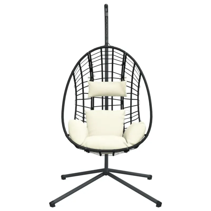 vidaXL Wiszące krzesło kokon ze stojakiem, beżowe, rattan i stal - Bestseller