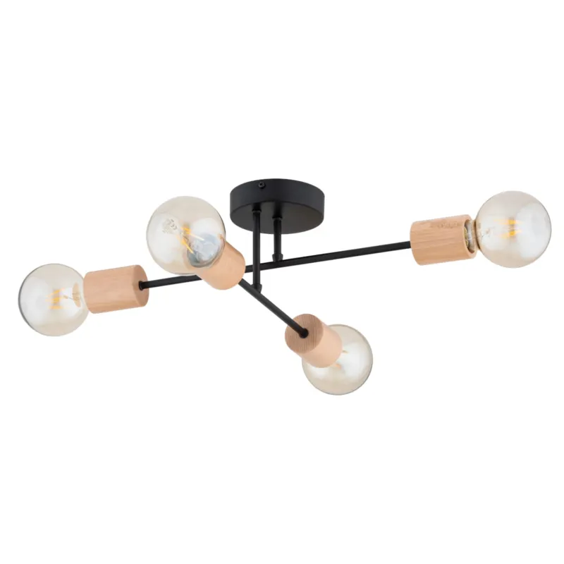 Lampa sufitowa La-Stena 63249 Alfa 4xE27 LED Metal/Drewno Czarny - Jasne Drewno Bestseller