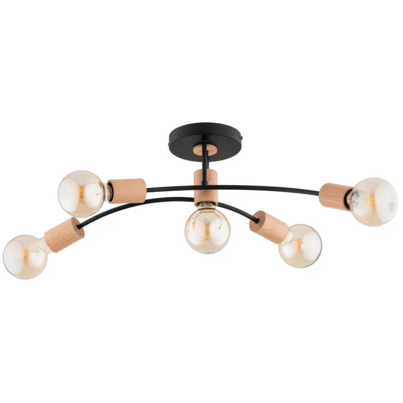 Lampa sufitowa Lanti 63318 Alfa 5xE27 LED Metal/Drewno Jasne Drewno - Czarny Sprawdź teraz