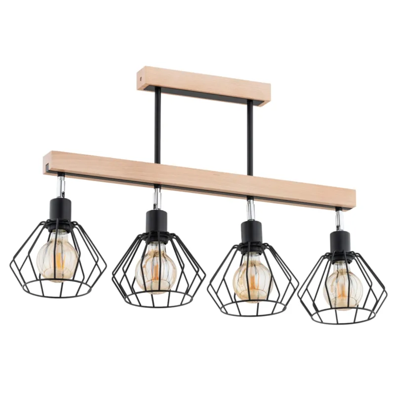 Lampa sufitowa Pilar 63223 Alfa 4xE27 LED Drewno/Metal Czarny - Jasne Drewno Hit cenowy