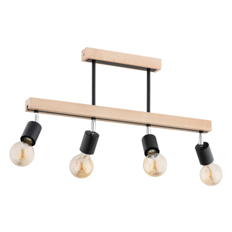 Bezpieczna płatność Lampa sufitowa Pilo 63226 Alfa 4xE27 LED Metal/Drewno Czarny - Jasne Drewno