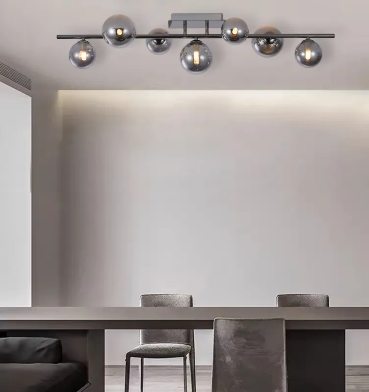 Cena promocyjna Lampa sufitowa z kloszem Sevilla 9214-0710 Aviano Lighting 7xG9 21W Metal / Szkło Czarny Chrom / Klosz Dymiony