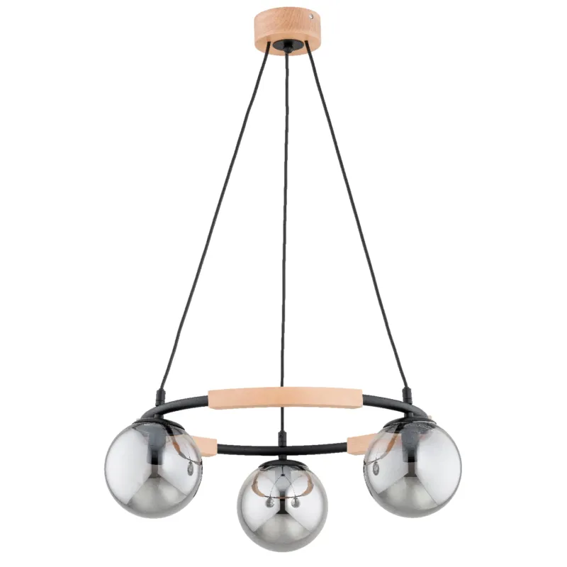 Kup online Lampa wisząca Aksja 62491 Alfa 3xE14 LED Metal/Drewno Czarny - Jasne Drewno