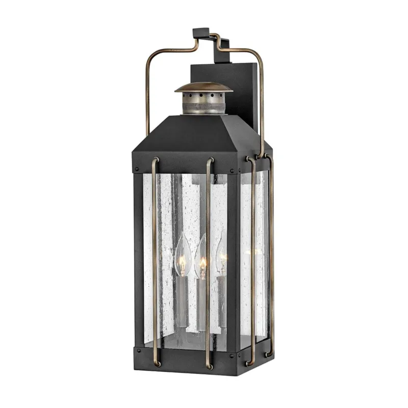 Kup teraz Duża latarnia naścienna Fitzgerald HK-FITZGERALD2-L Elstead Lighting 3x40 W E14 Teksturawana czerń/Oksydowany brąz