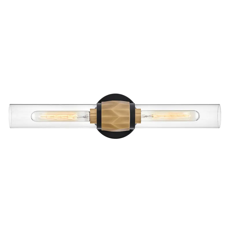 Wysoka jakość Lampa ścienna łazienkowa Kinkiet Ellison HK-ELLISON2-BK-HB Elstead Lighting 2xE27 40W Stal, szkło przezroczyste Złoty, Czarny
