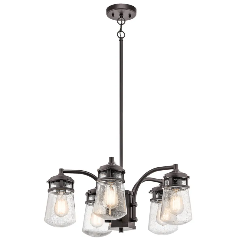 Tani Lampa stropowa wisząca Elstead Lighting Lyndon KL-LYNDON-5P-AZ IP44 Powyżej 4xE27 Szkło Brązowy