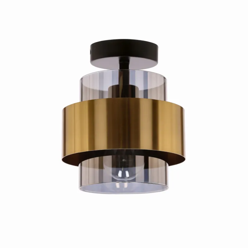 Lampa sufitowa Candellux Spiega czarna z mosiężnym akcentem i dymiony klosz 1×E27 Oferta