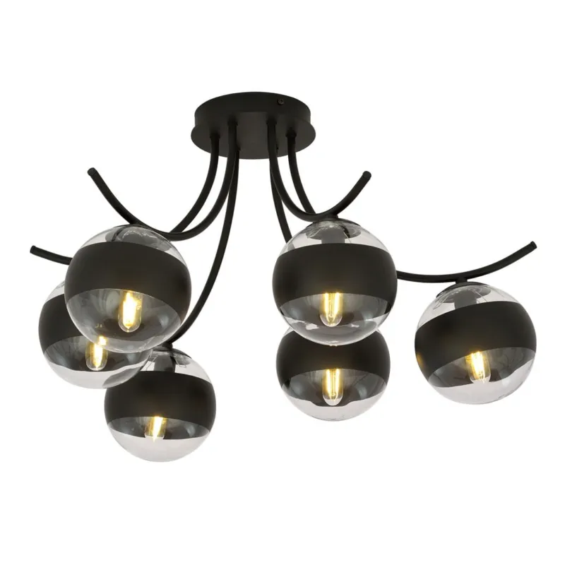 Wysoka jakość Lampa sufitowa Emibig Boston 6 czarna z transparentno-czarnym kloszem 6×E14