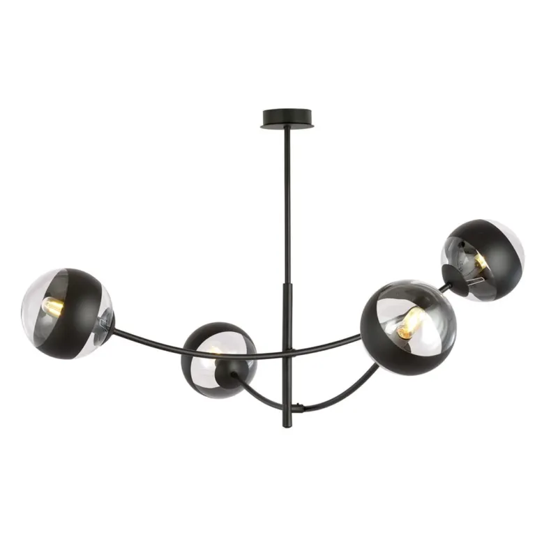 Lampa sufitowa Emibig Hunter 4 czarna z transparentnym kloszem 4×E14 Do wyczerpania zapasów