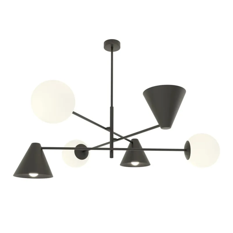 Lampa wisząca Hermes czarny / klosz biały 6x E-14 - Emibig Najlepsza cena