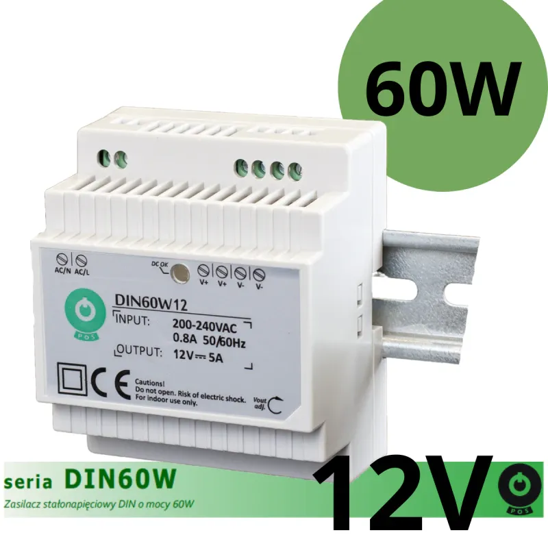 Rabat Zasilacz Na Szynę Din 60W 12V transformator 12v din DIN60W12