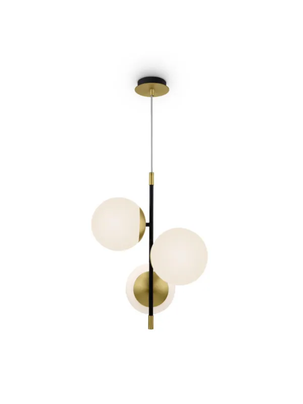 Dodaj do koszyka Designerska lampa wisząca Nostalgia czarno-złota 3-punktowa - mleczne szklane kule