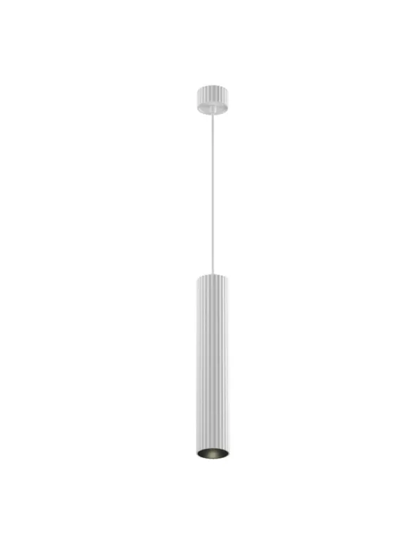 Bezpieczna płatność Biała lampa wisząca Calipso GU10 do sypialni - ryflowany metalowy klosz tuba - Maytoni