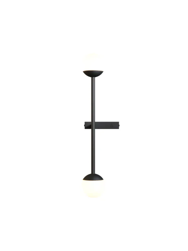 Minimalistyczna lampa ścienna Touch LED 3000K - dwie mleczne szklane kule - czarna pochodnia Taniej