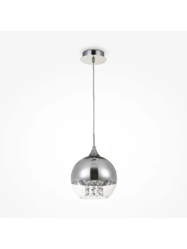 Chromowana lampa wisząca Fermi do salonu - szklano-metalowa kula z kryształkami Zniżka