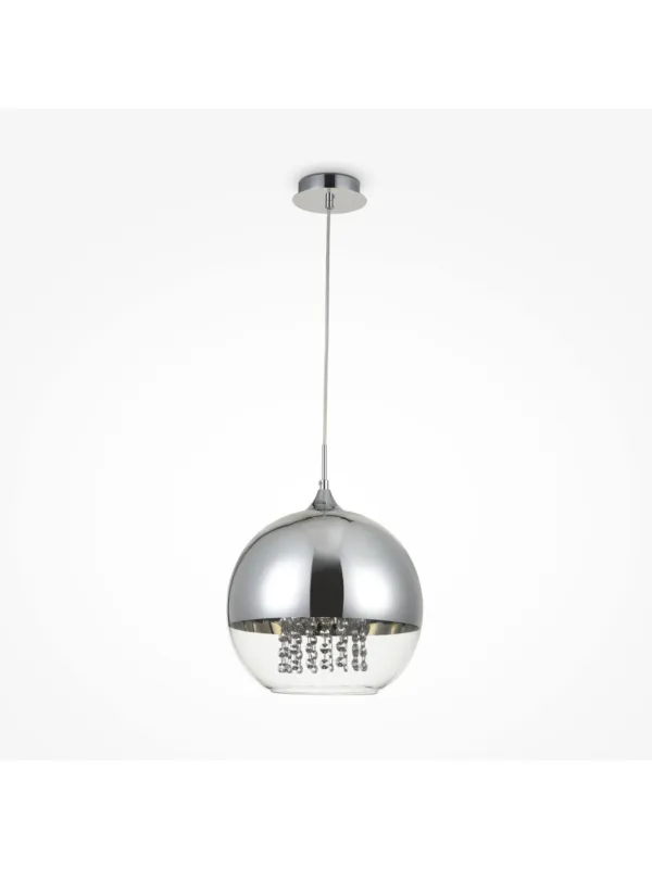 Chromowana lampa wisząca Fermi do salonu - lustrzana kula z kryształkami Popularny
