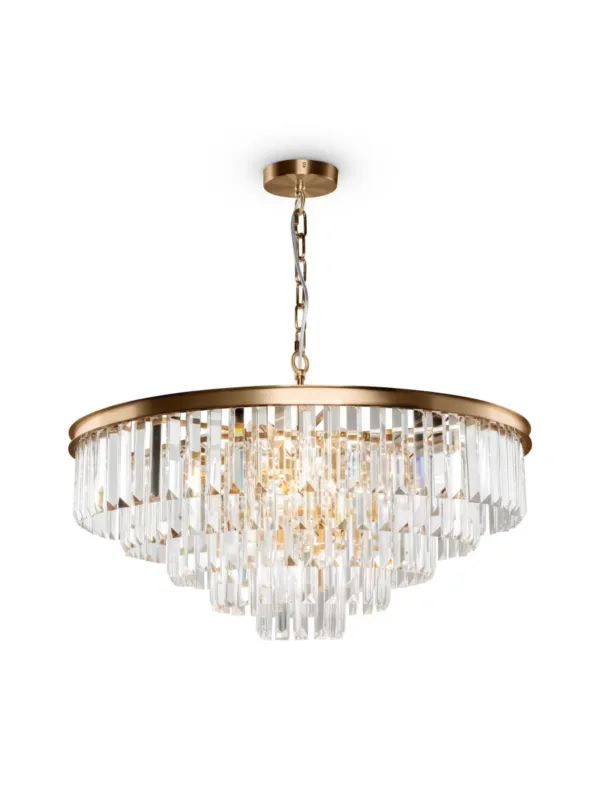 Łatwy zwrot Glamour żyrandol wiszący Revero do salonu w kolorze mosiądzu - kaskadowe kryształy, 70 cm, 12xE24