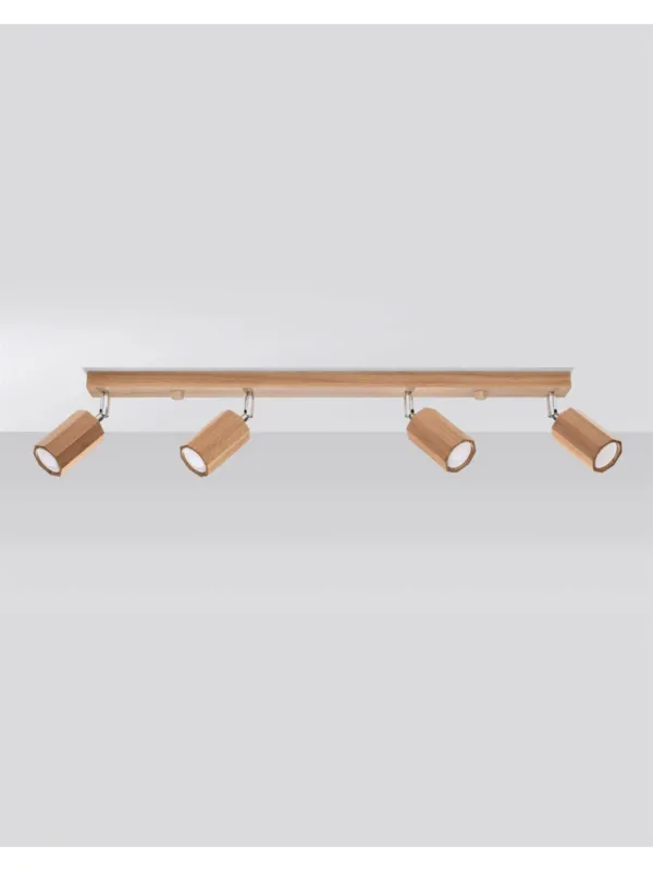 Lampa sufitowa regulowane reflektorki ZEKE 4-punktowa drewniana dębowa na listwie Wyprzedaż