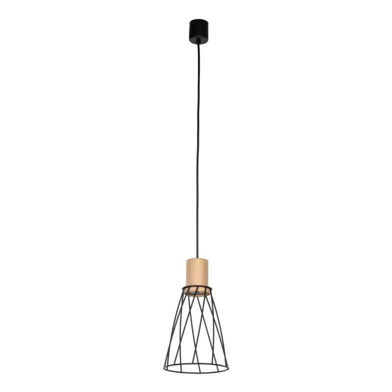 Lampa wisząca pojedyncza MODESTO WOOD SOSNA z drucianym czarnym kloszem na GU10 10155 TK Lighting Sprawdź teraz