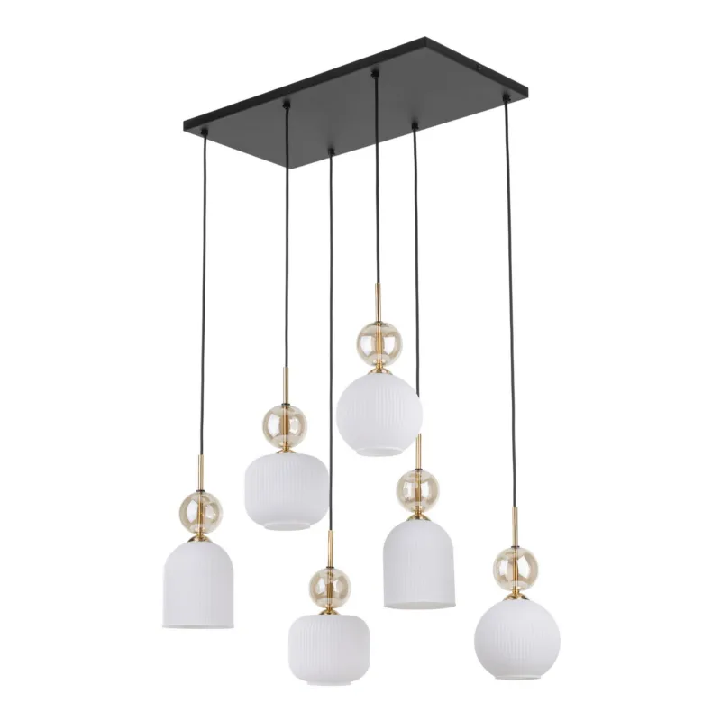 Promocja Lampa wisząca w stylu glamour z sześcioma białymi, ryflowanymi kloszami SOPHIA COGNAC WHITE 6xE14 11594 TK Lighting