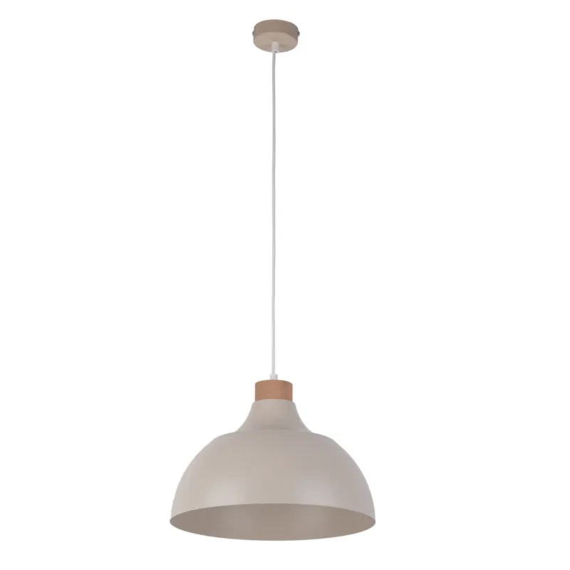 Lampa wisząca w stylu skandynawskim z metalowym, beżowym kloszem kopułą i drewnianym elementem CAP BEIGE 5664 TK Lighting Okazja