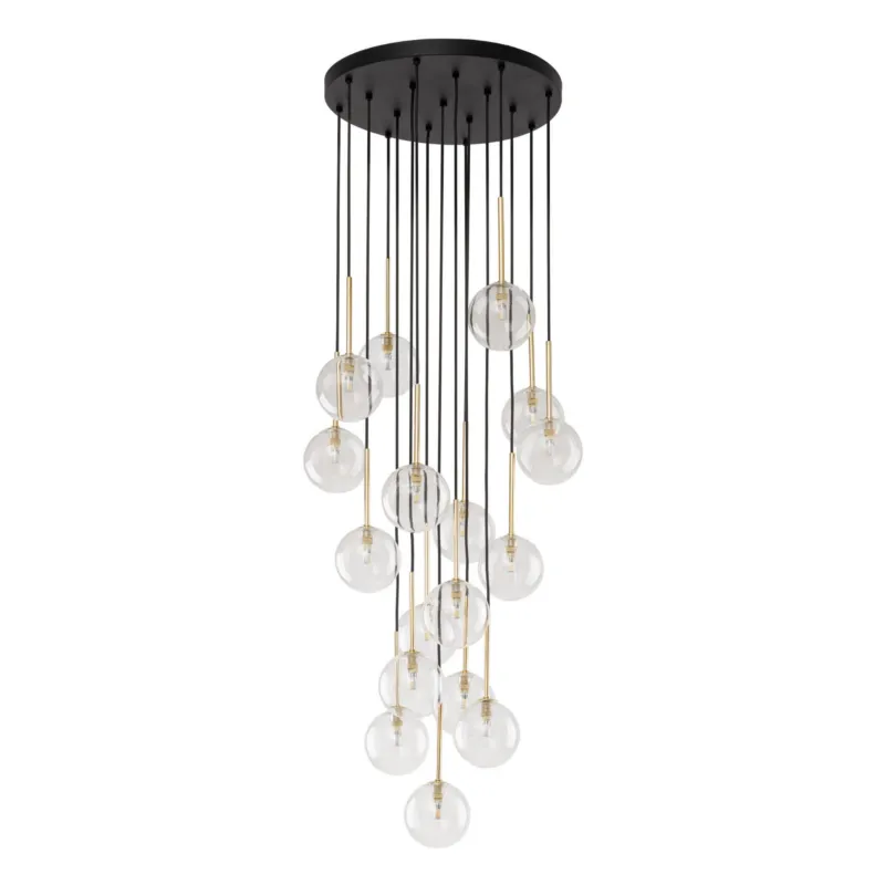 Zamów dziś Lampa wisząca z 17 kloszami z transparentnego szkła NILOS czarno-złota do holu 17xG9 5945 TK Lighting