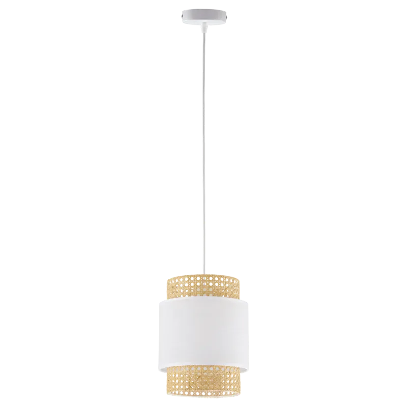 Lampa wisząca z biało-słomkowym kloszem z tkaniny i rattanu 1xE27 BOHO WHITE 6528 TK Lighting Tylko dziś